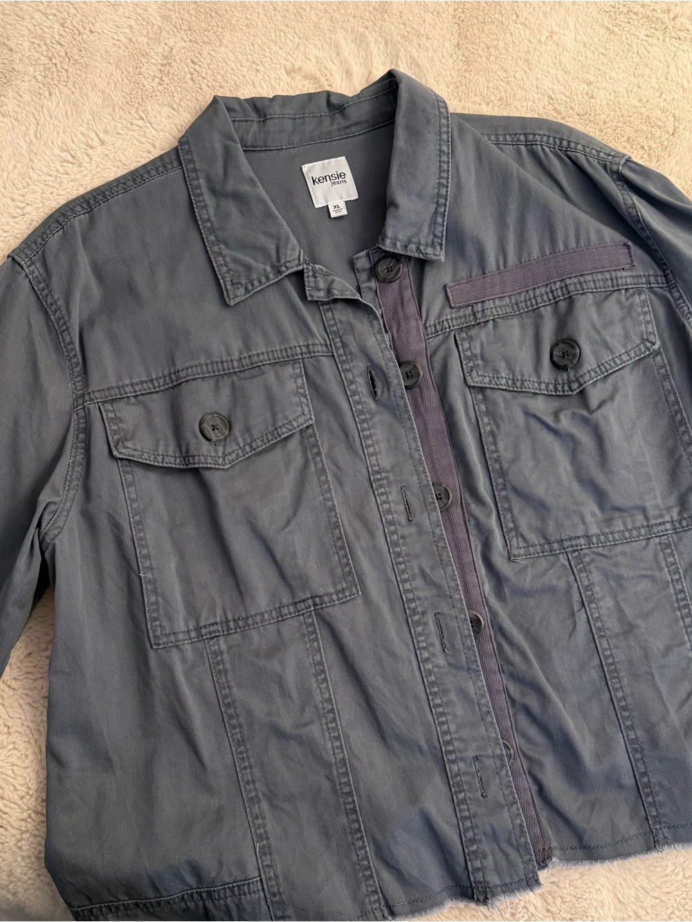 Kensie Button-Front Utility Jacket in Charcoal Blue